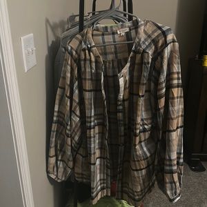 Taupe plaid Balloon sleeve shirt